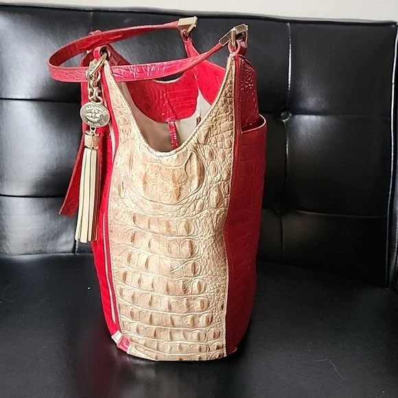 Brahmin Marianna Ember Fuego Genuine Croc Embossed Leather Shoulder Bag - Picture 4 of 12